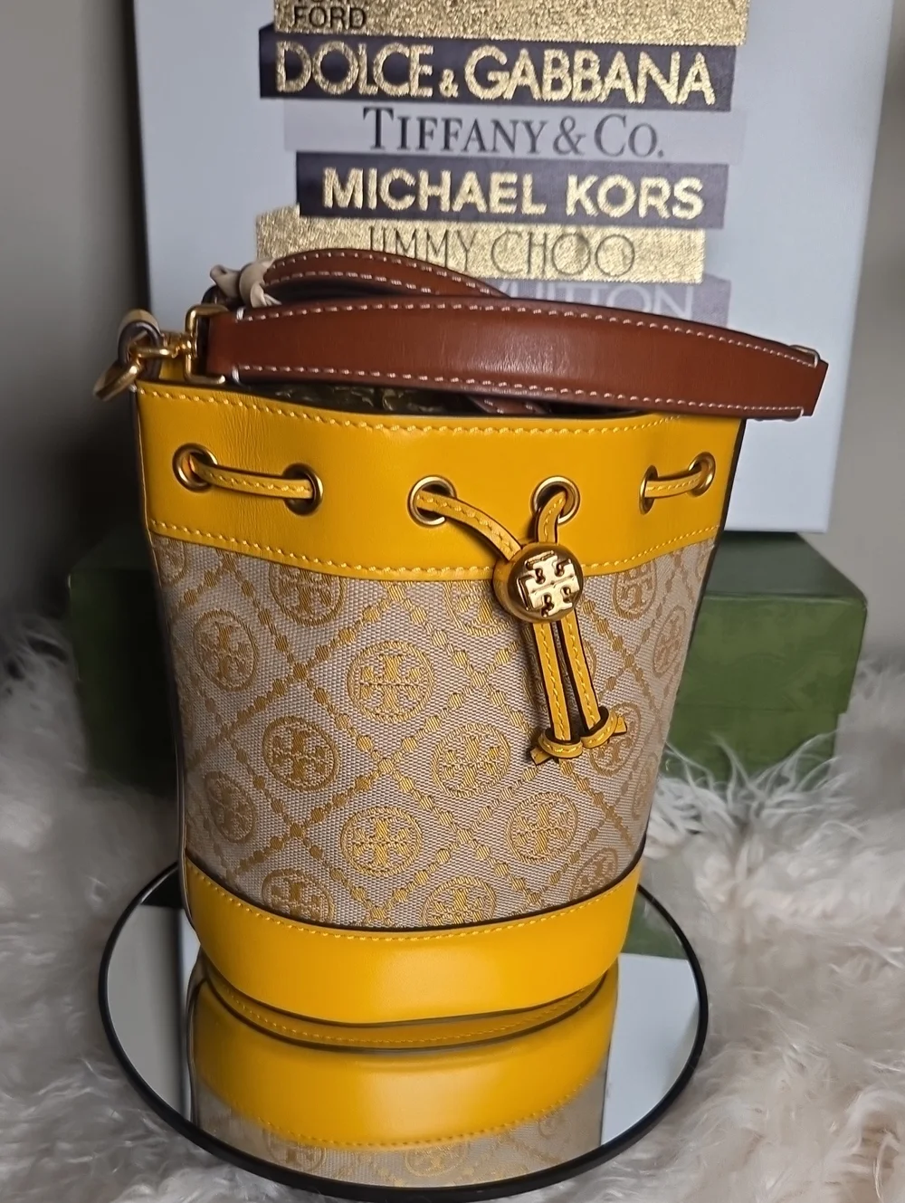 Tory Burch NWOTs Monogram Jacquad Mini Bucket Bag